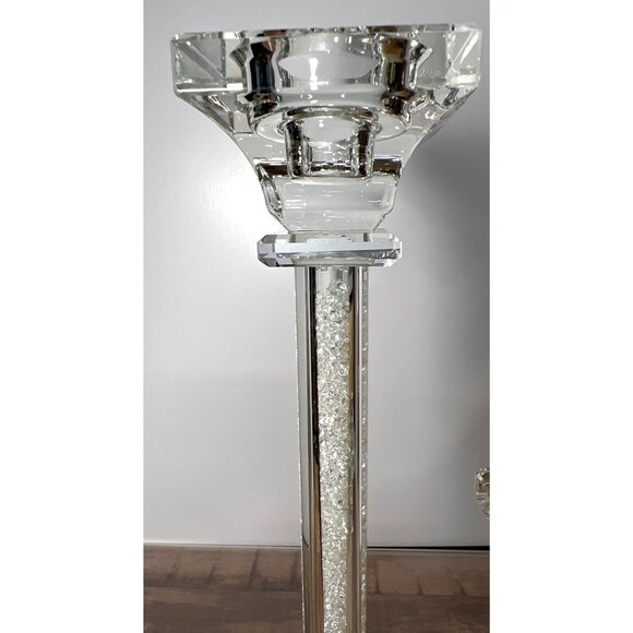 Set Of 2 Crystal Candlesticks with Crushed Gemstones B. T. Shalom Sparkle - Picture 2 of 5